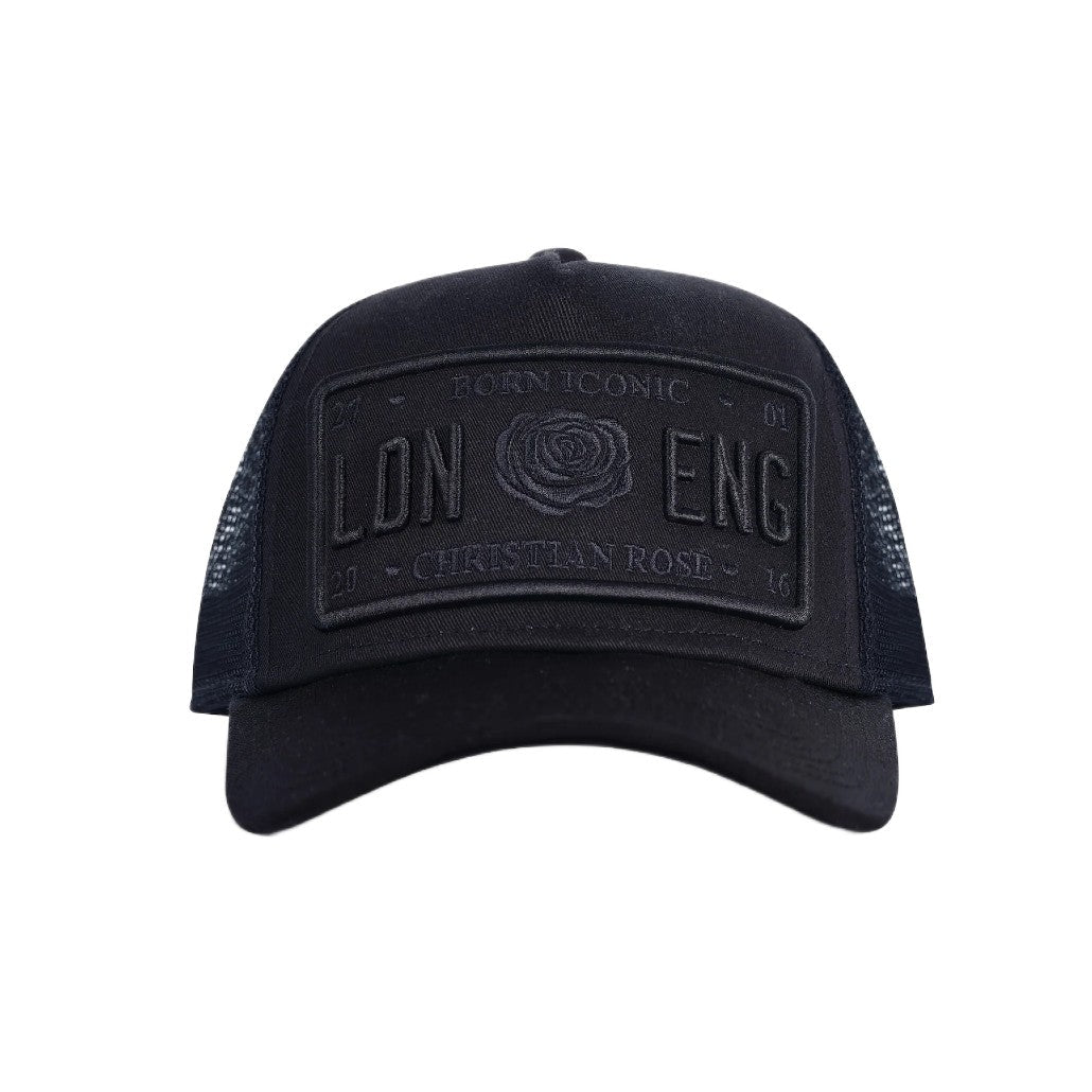 Christian Rose Iconic II Plate Trucker Cap - Black/Black - Escape Menswear
