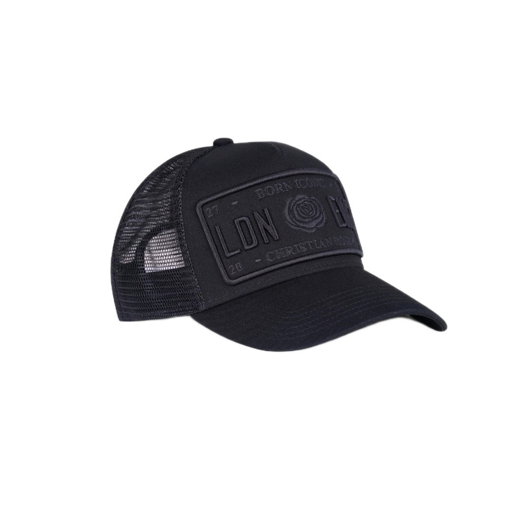 Christian Rose Iconic II Plate Trucker Cap - Black/Black - Escape Menswear