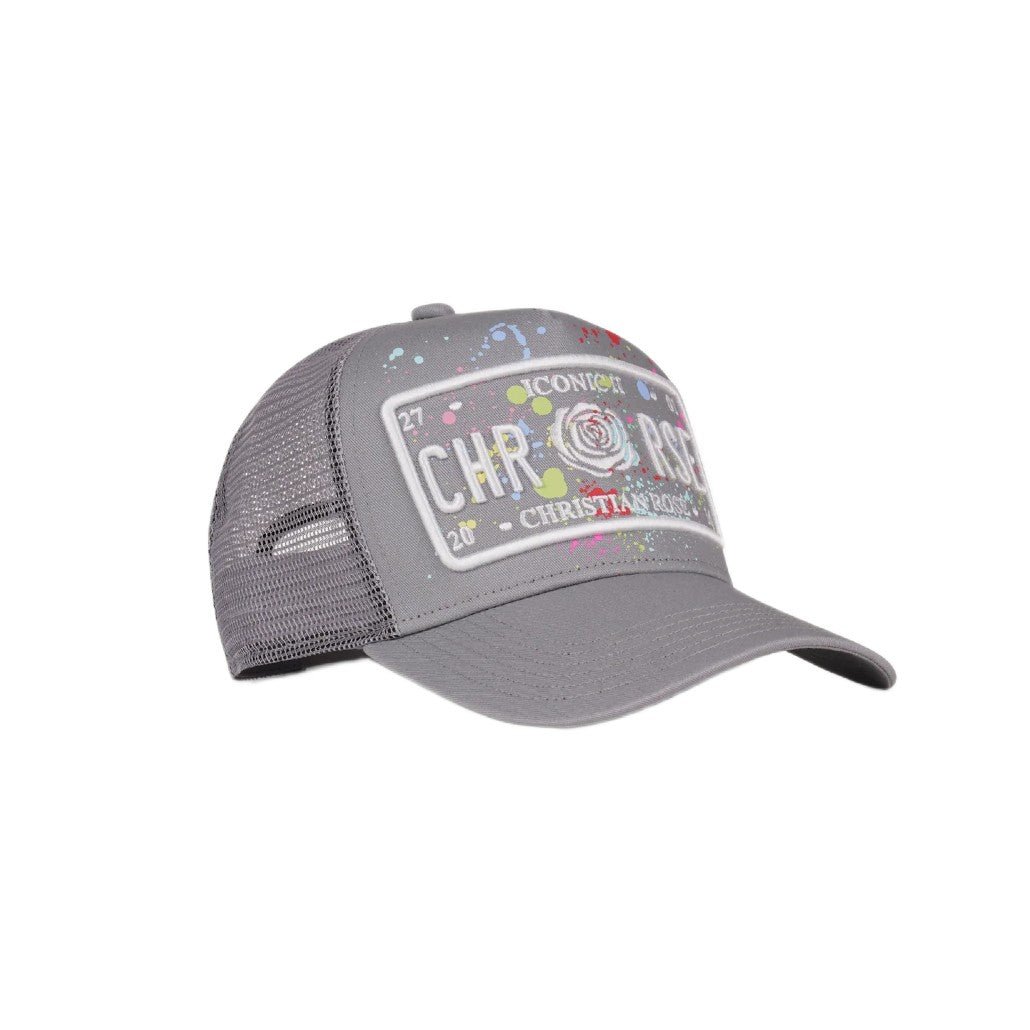 Christian Rose Iconic II Plate Trucker Cap - Grey Paint Splat - Escape Menswear