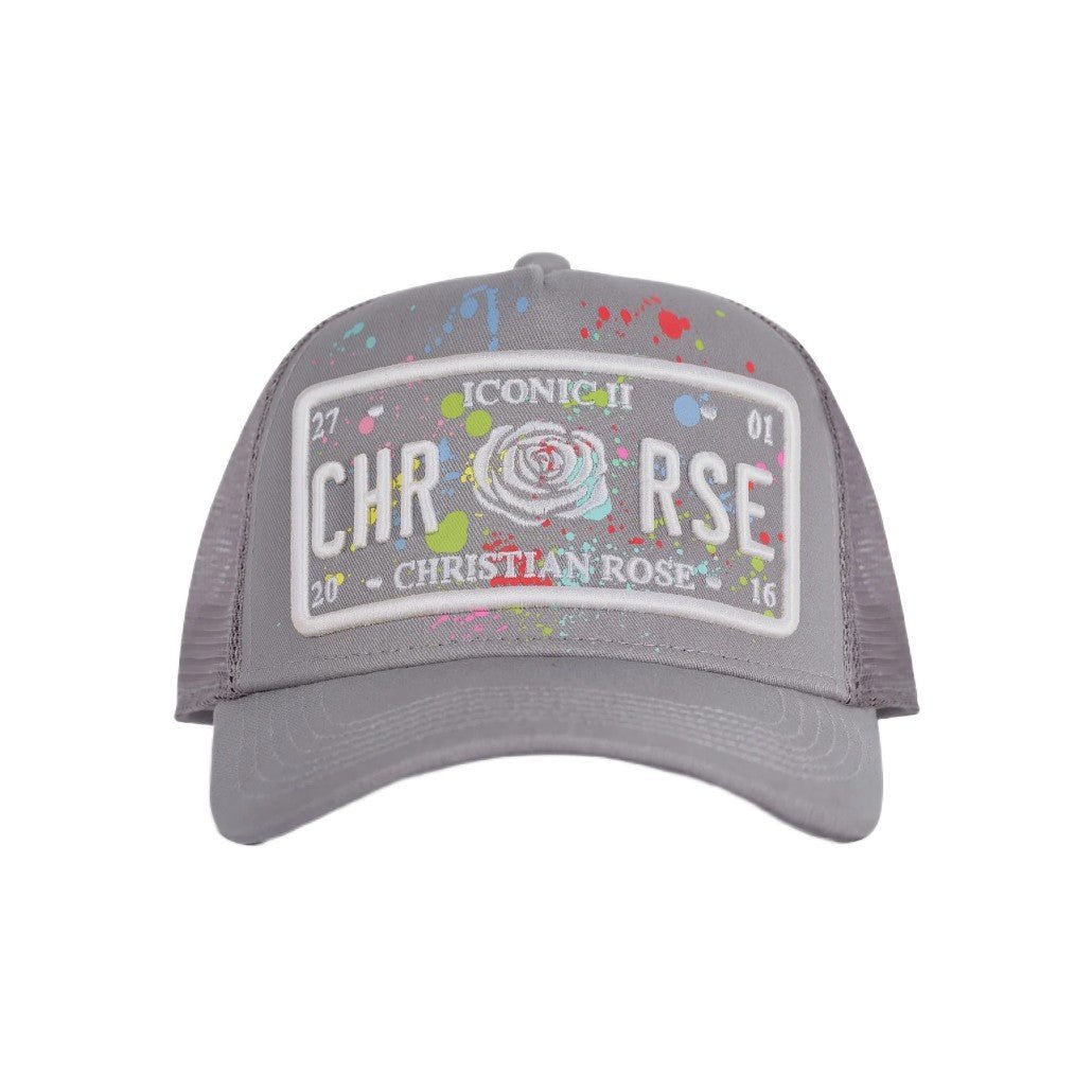 Christian Rose Iconic II Plate Trucker Cap - Grey Paint Splat - Escape Menswear