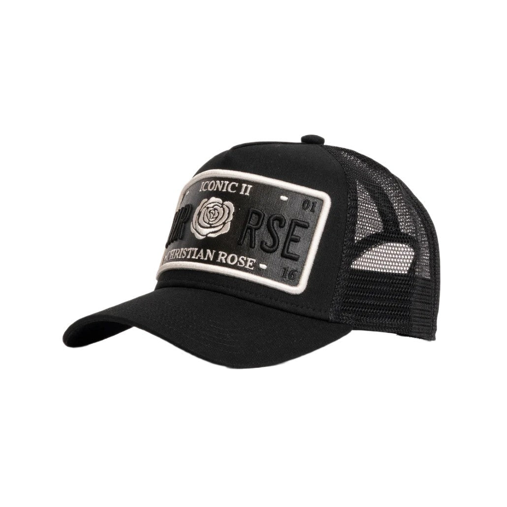 Christian Rose Iconic Vinyl Patch Trucker Cap - Black/White - Escape Menswear