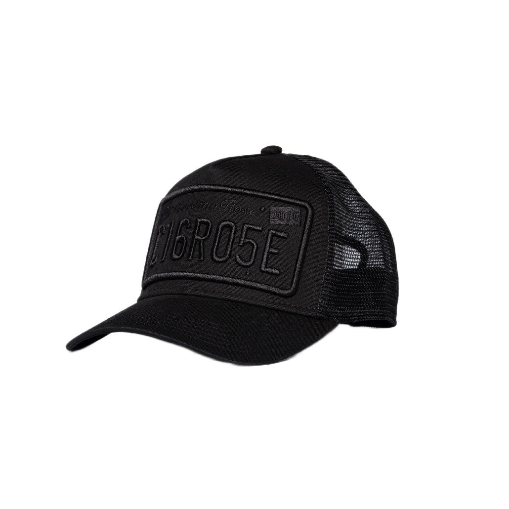 Christian Rose Private Plate Trucker Cap - Black/Black - Escape Menswear