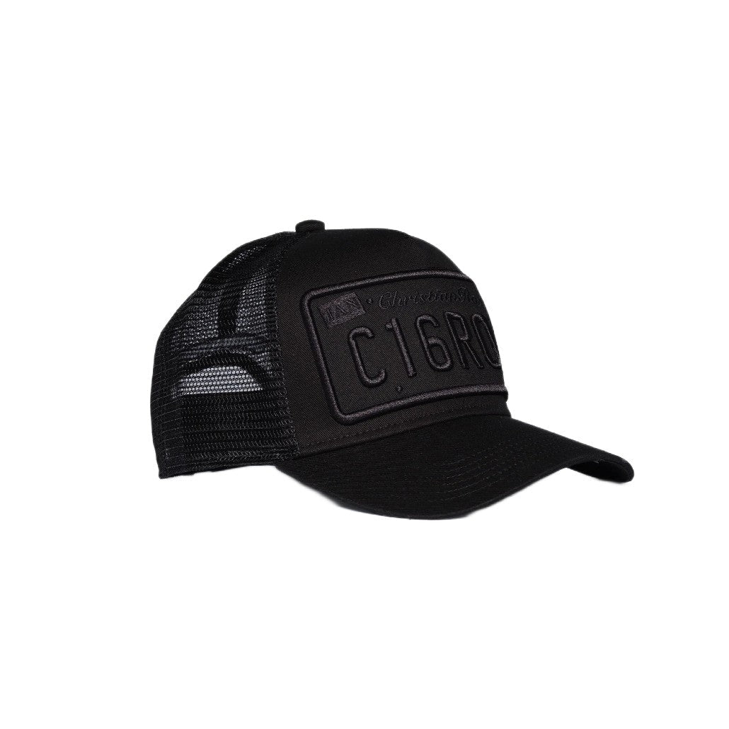 Christian Rose Private Plate Trucker Cap - Black/Black - Escape Menswear