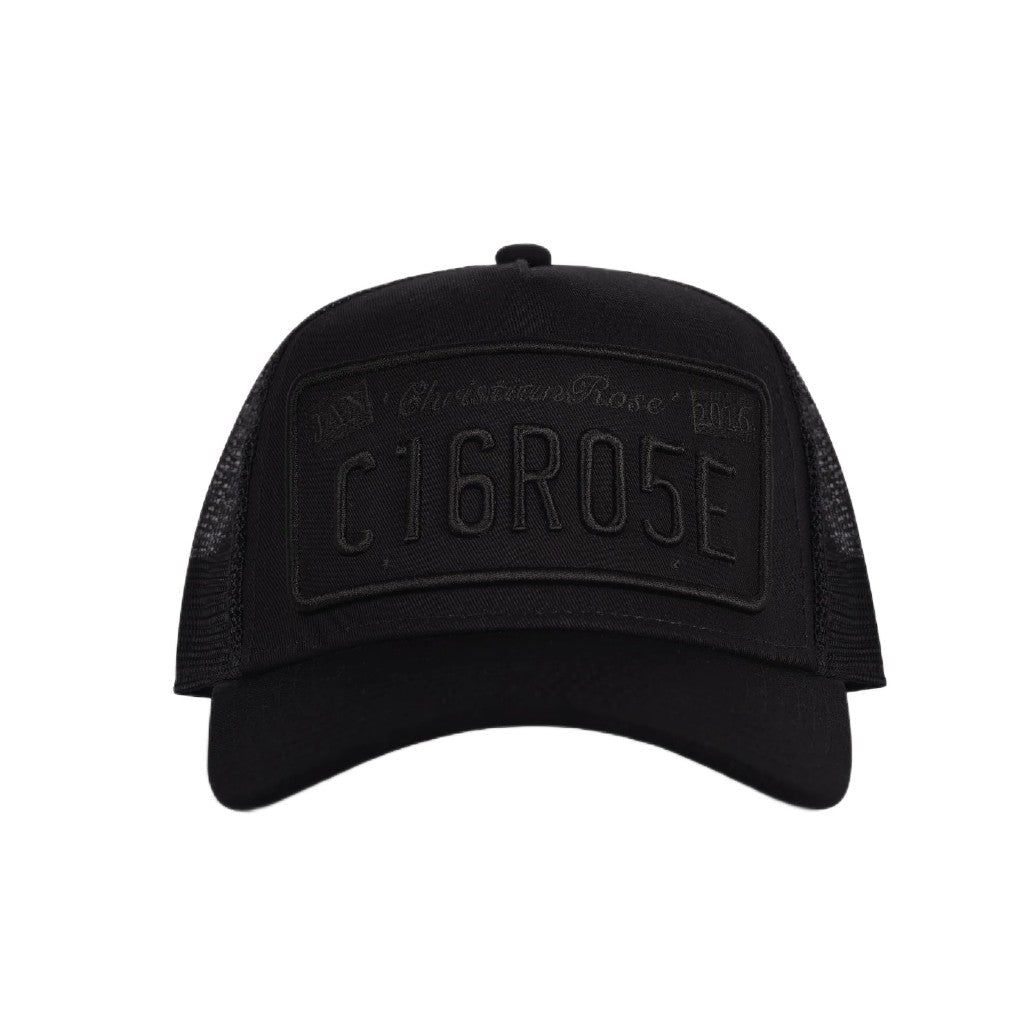 Christian Rose Private Plate Trucker Cap - Black/Black - Escape Menswear