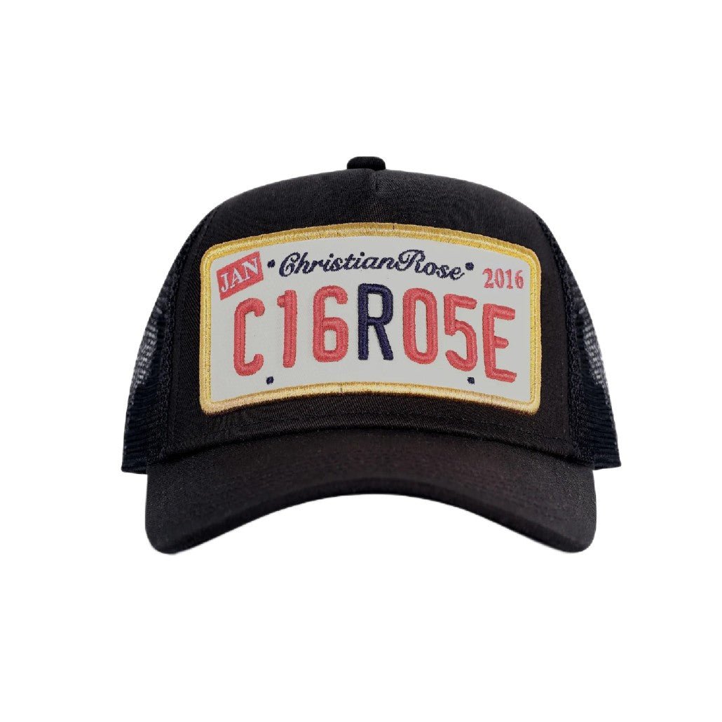 Christian Rose Private Plate Trucker Cap - Black/Gold - Escape Menswear