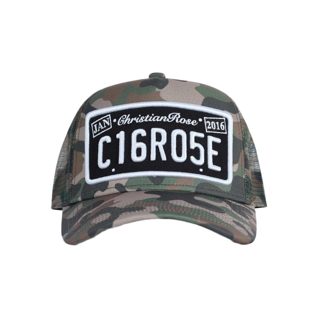 Christian Rose Private Plate Trucker Cap - Green Camo - Escape Menswear