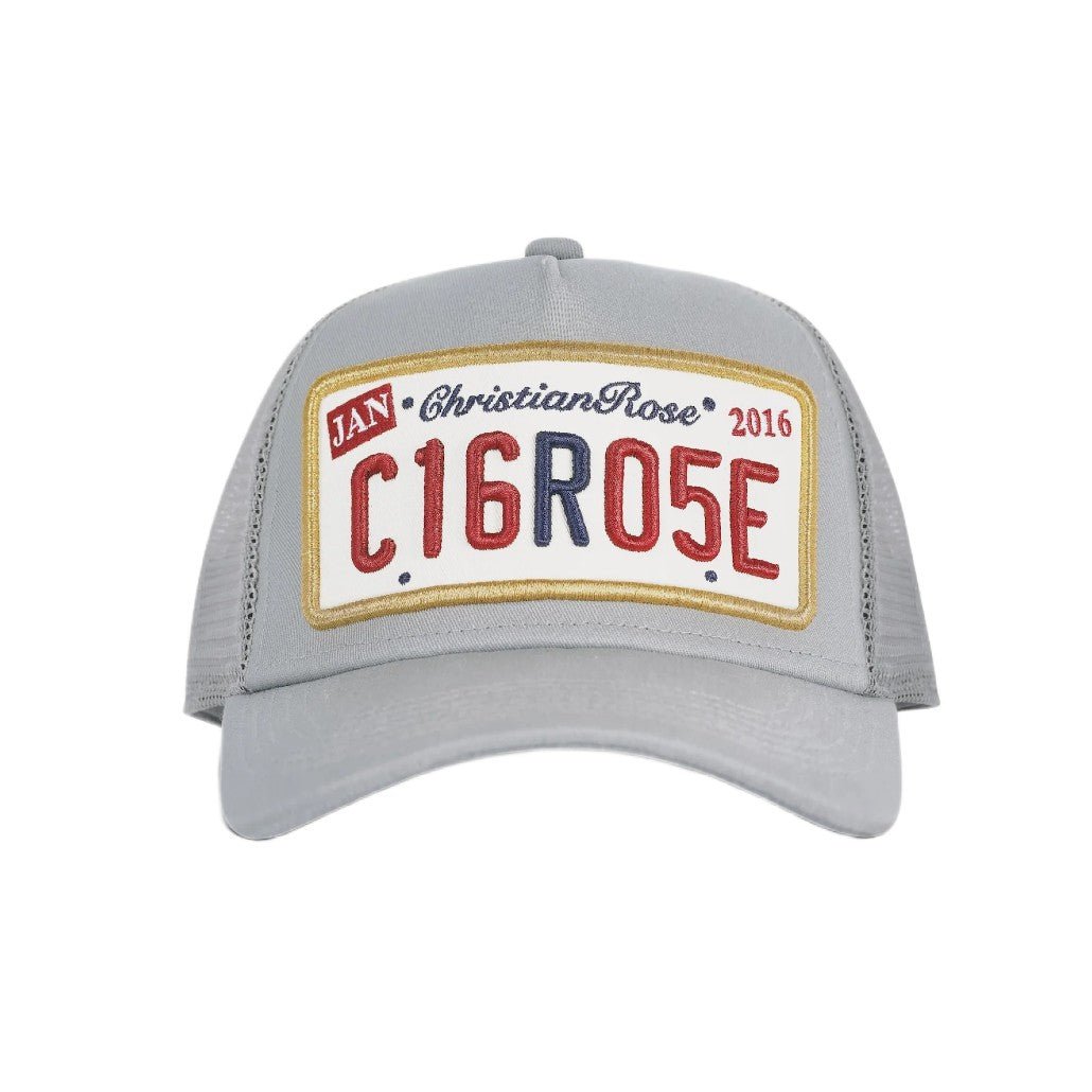 Christian Rose Private Plate Trucker Cap - Stone Grey/Gold - Escape Menswear