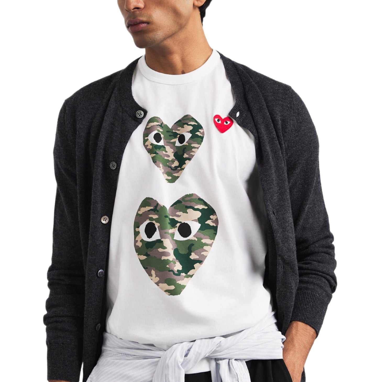 Comme des Garçons Play Camouflage Two Heats Logo T-Shirt - White - Escape Menswear