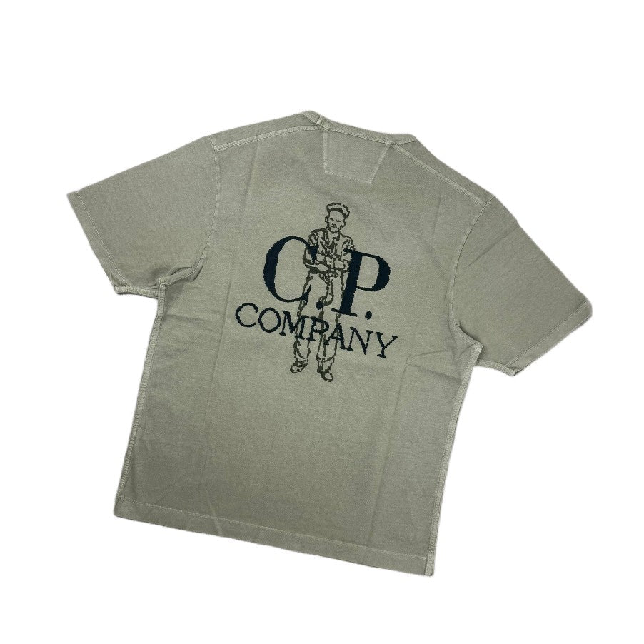 CP Company 1020 Jersey Embroidary T-Shirt - 610 Moss Gray Green - Escape Menswear