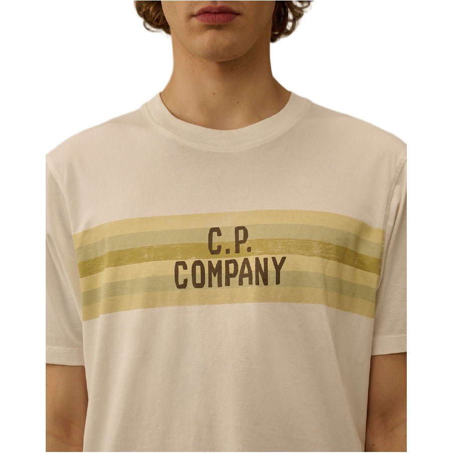 CP Company 30/1 Jersey Striped T-Shirt - 103 Gauze White - Escape Menswear