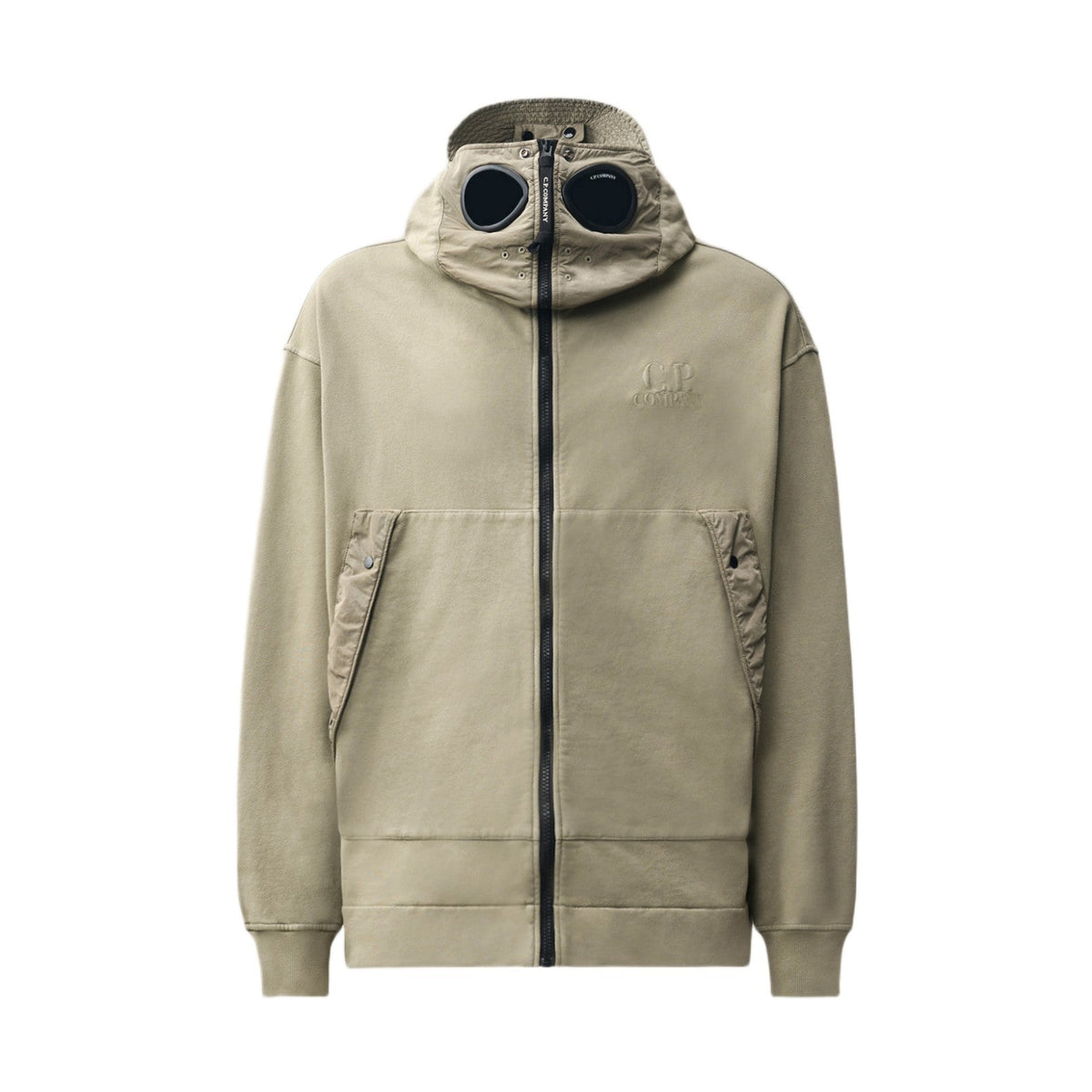 CP Company Diagonal Fleece Boxy Full Zip Hoodie - 356 Rock Beige - Escape Menswear