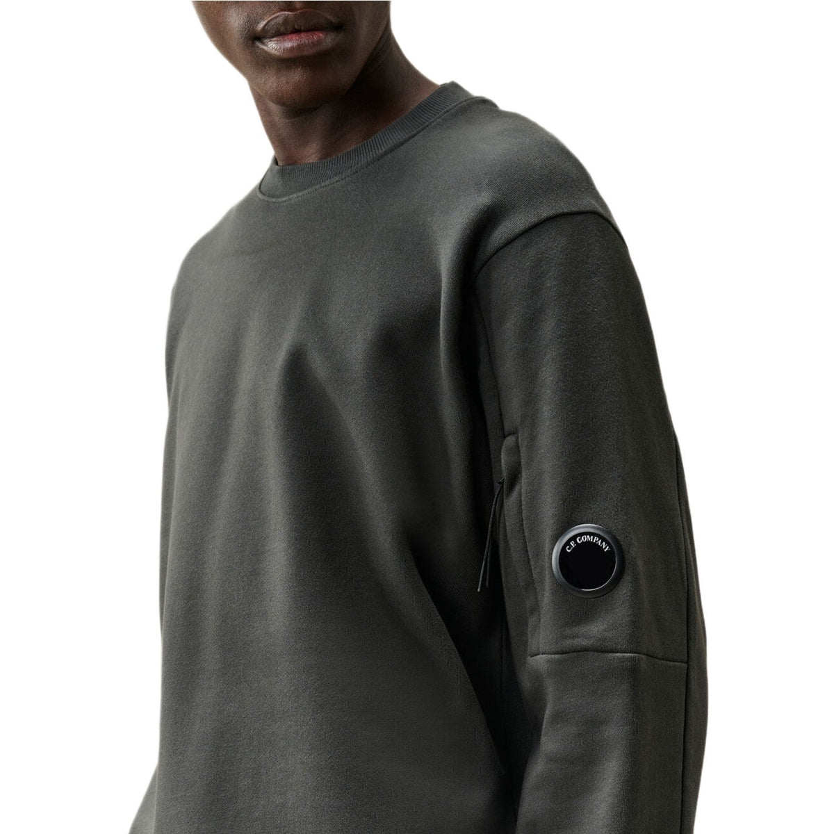 CP Company Diagonal Fleece Lens Sweatshirt - 985 Raven Grey - Escape Menswear