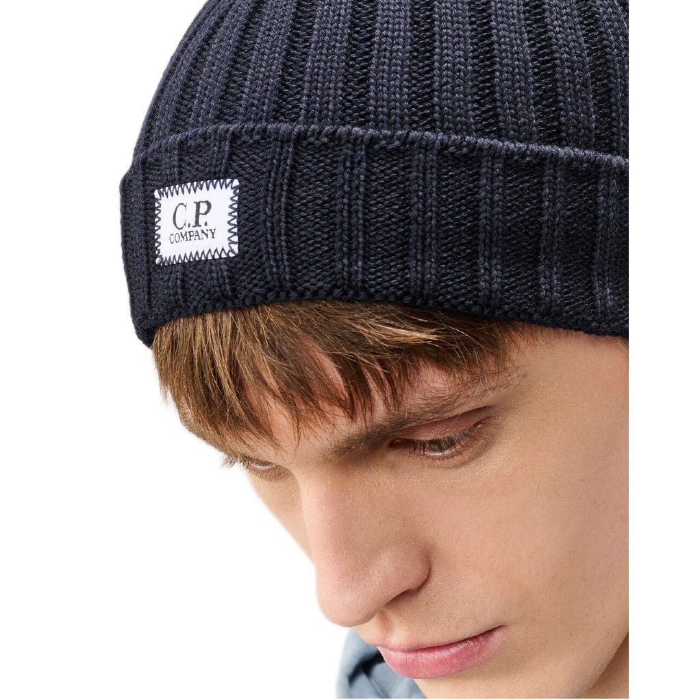 CP Company Extrafine Merino Wool Beanie - 888 Total Eclipse - Escape Menswear
