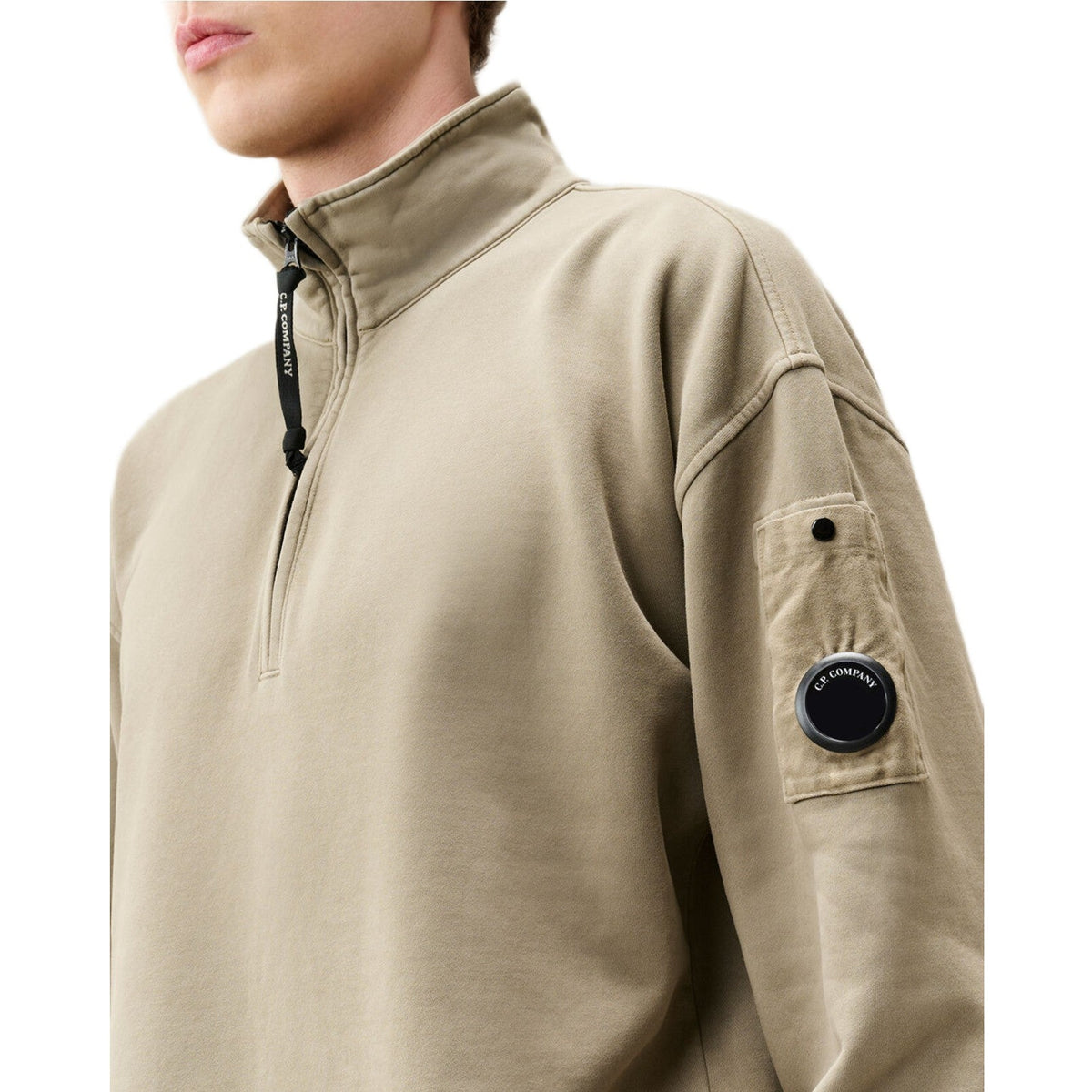 CP Company Fleece Boxy Lens Zip Sweatshirt - 356 Rock Beige - Escape Menswear