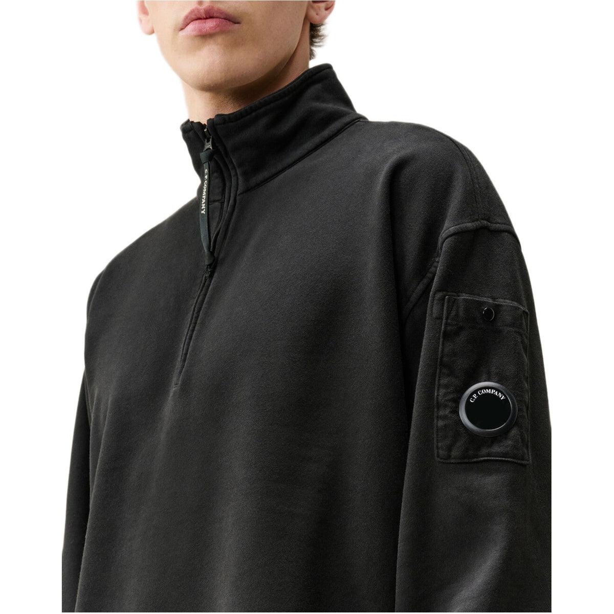 CP Company Fleece Boxy Lens Zip Sweatshirt - 999 Black - Escape Menswear