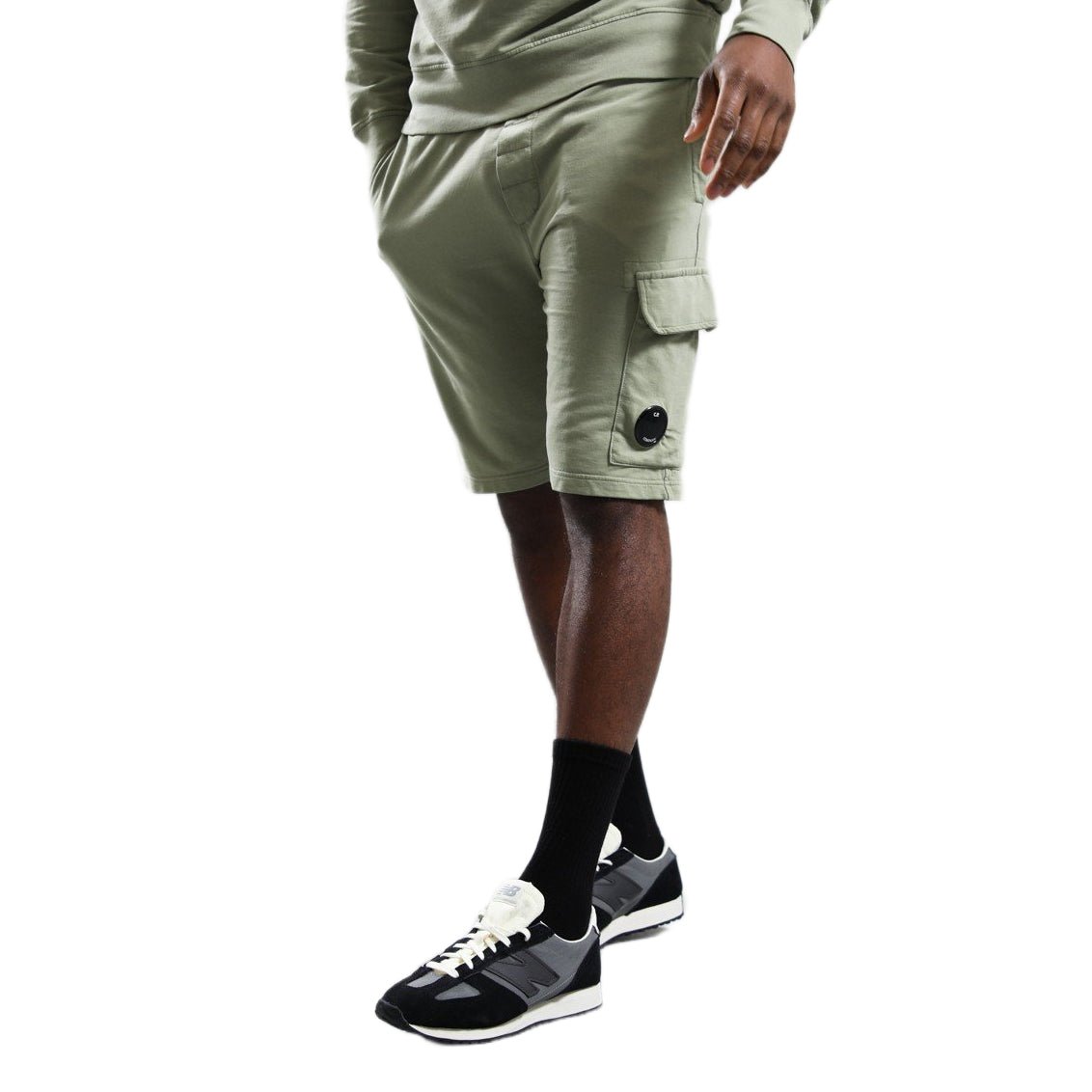 CP Company Light Fleece Cargo Shorts - 610 Moss Gray Green - Escape Menswear