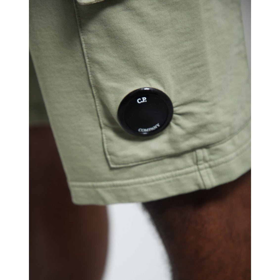 CP Company Light Fleece Cargo Shorts - 610 Moss Gray Green - Escape Menswear