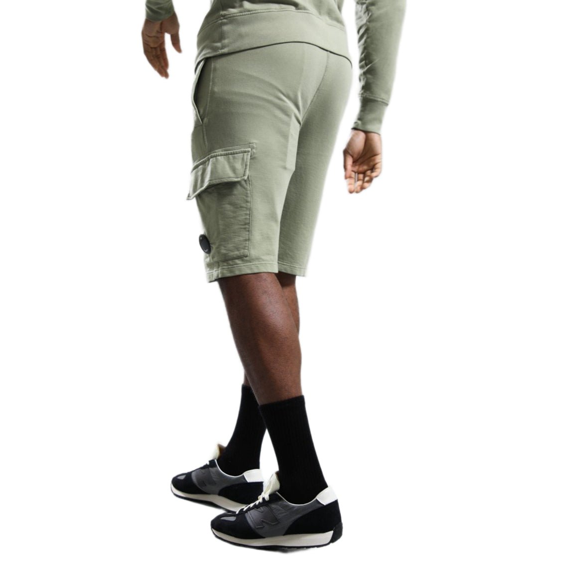 CP Company Light Fleece Cargo Shorts - 610 Moss Gray Green - Escape Menswear