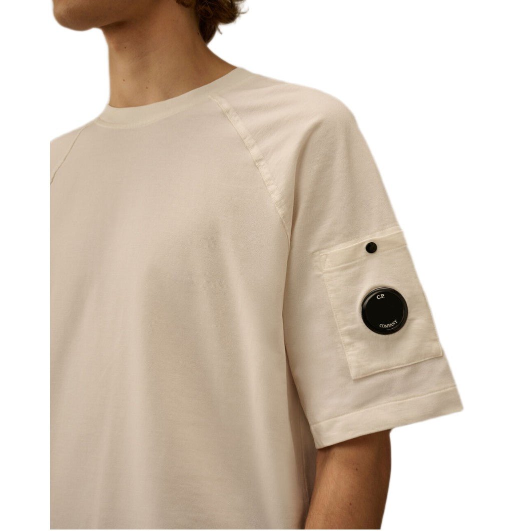 CP Company Light Fleece Short Sleeve Sweatshirt - 103 Gauze White - Escape Menswear