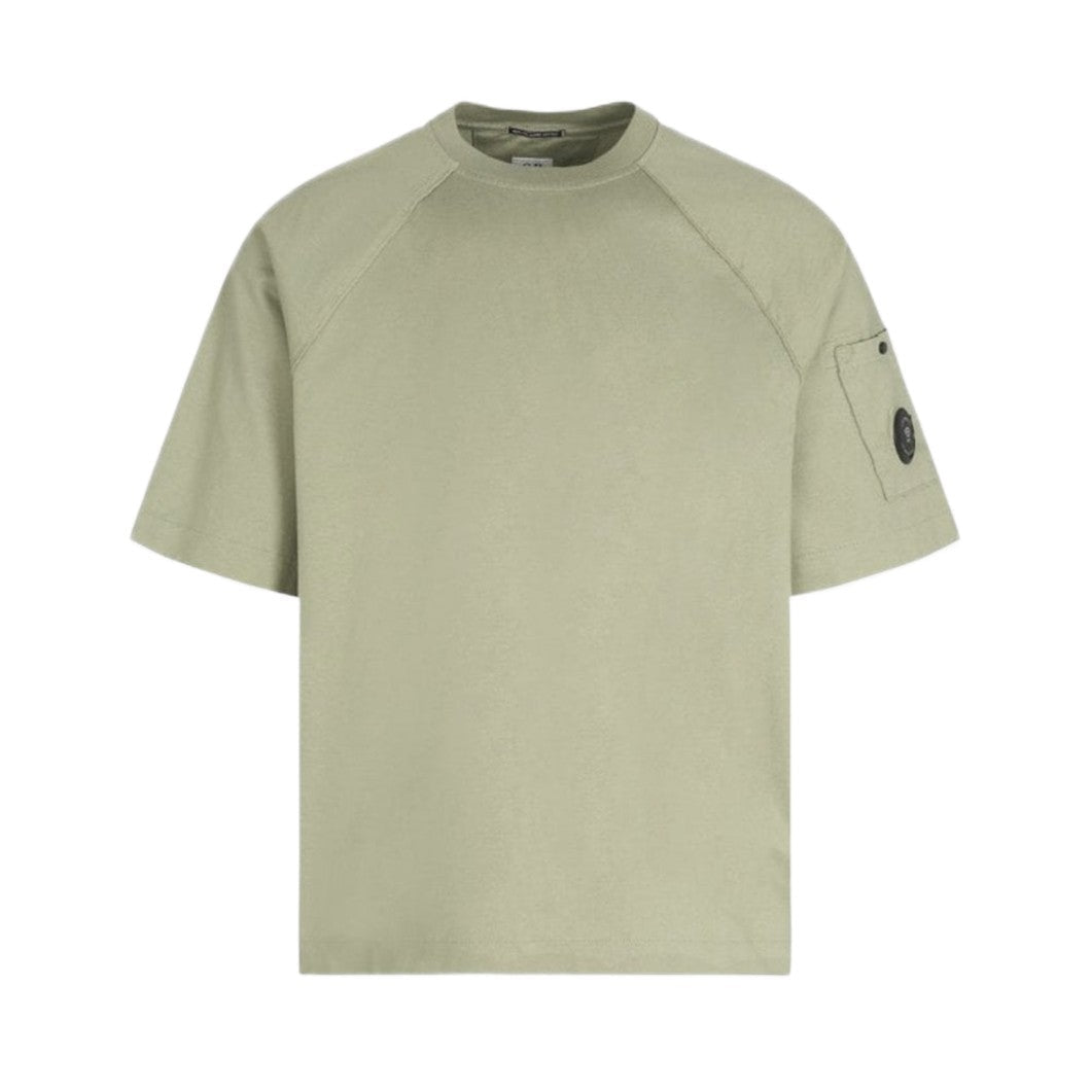 CP Company Light Fleece Short Sleeve Sweatshirt - 610 Moss Gray Green - Escape Menswear