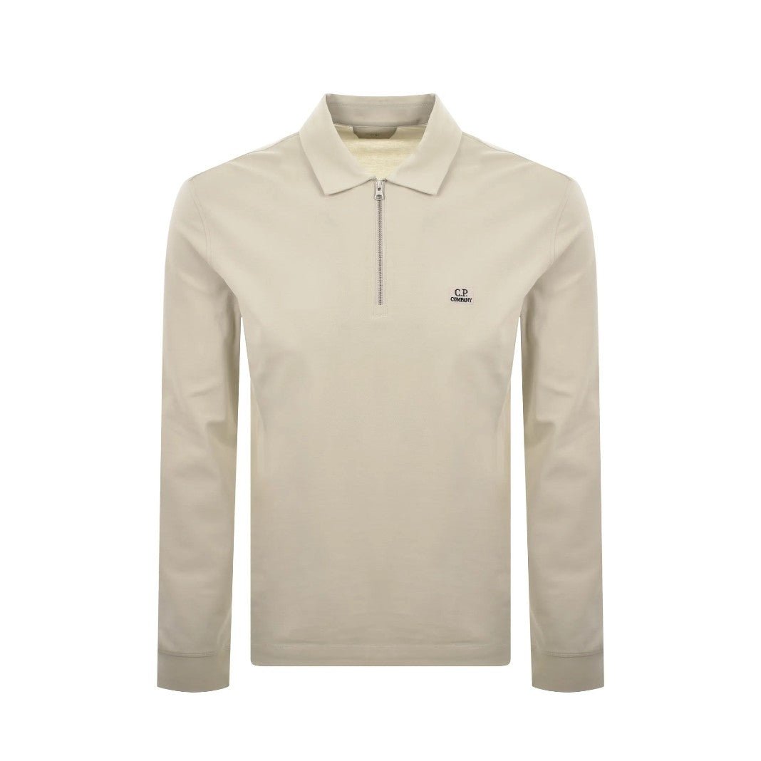 CP Company L/S Stretch Zip Polo-Shirt - 356 Rock Beige - Escape Menswear