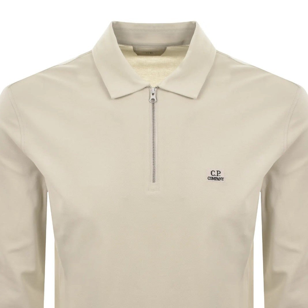 CP Company L/S Stretch Zip Polo-Shirt - 356 Rock Beige - Escape Menswear
