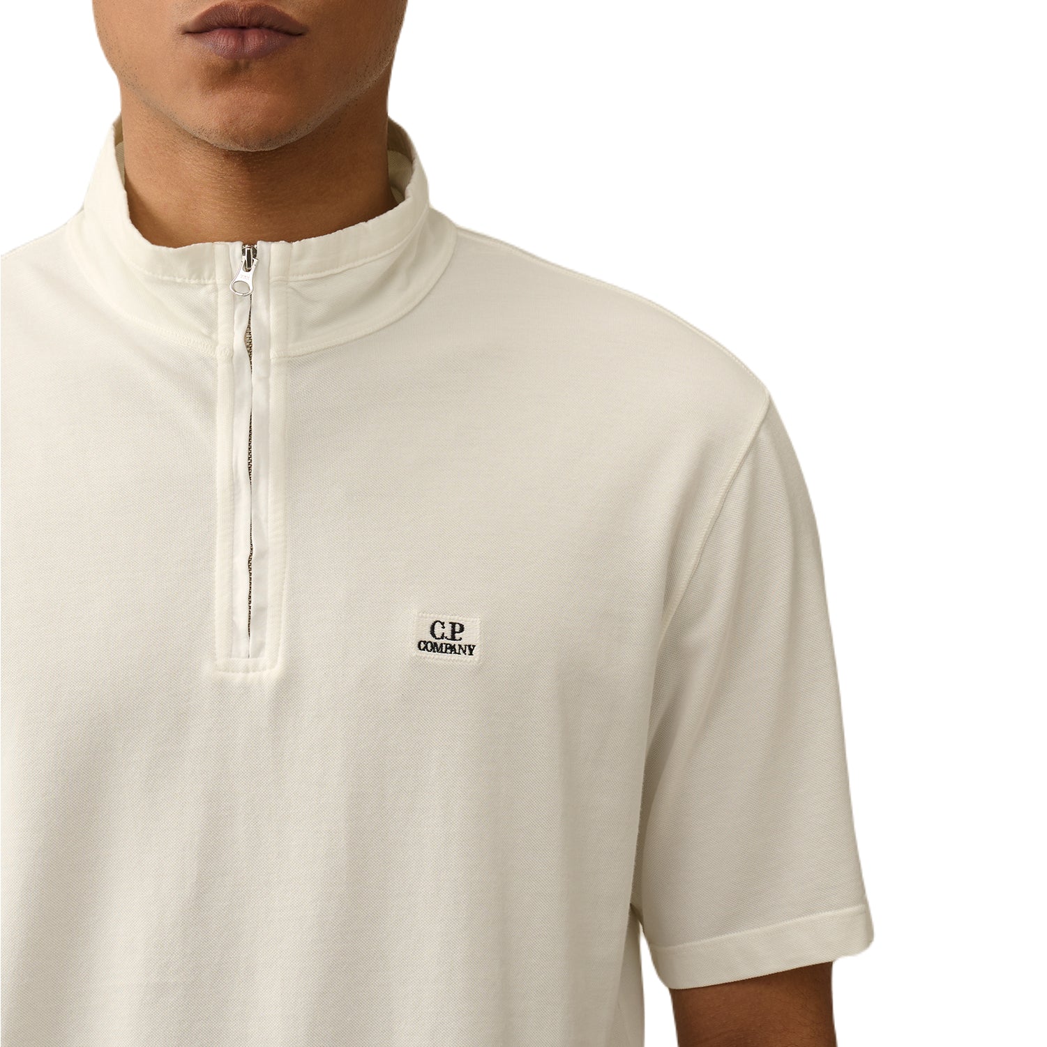 C.P. Company S/S Tacting Piquet Zipped Polo - 103 Gauze White - Escape Menswear