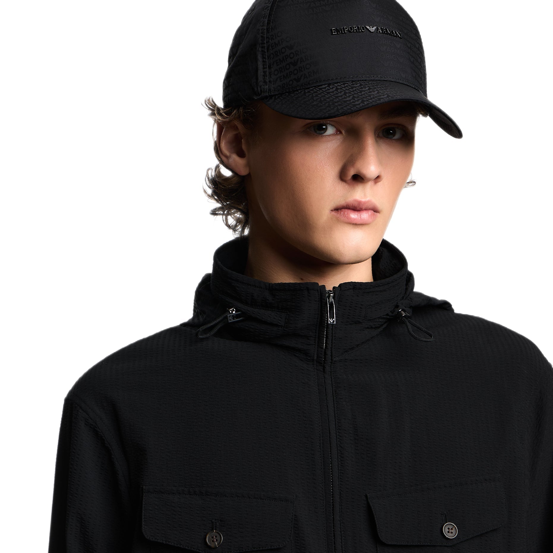 Emporio Armani Jacquared Nylon Lettering Cap - 001 Black - Escape Menswear