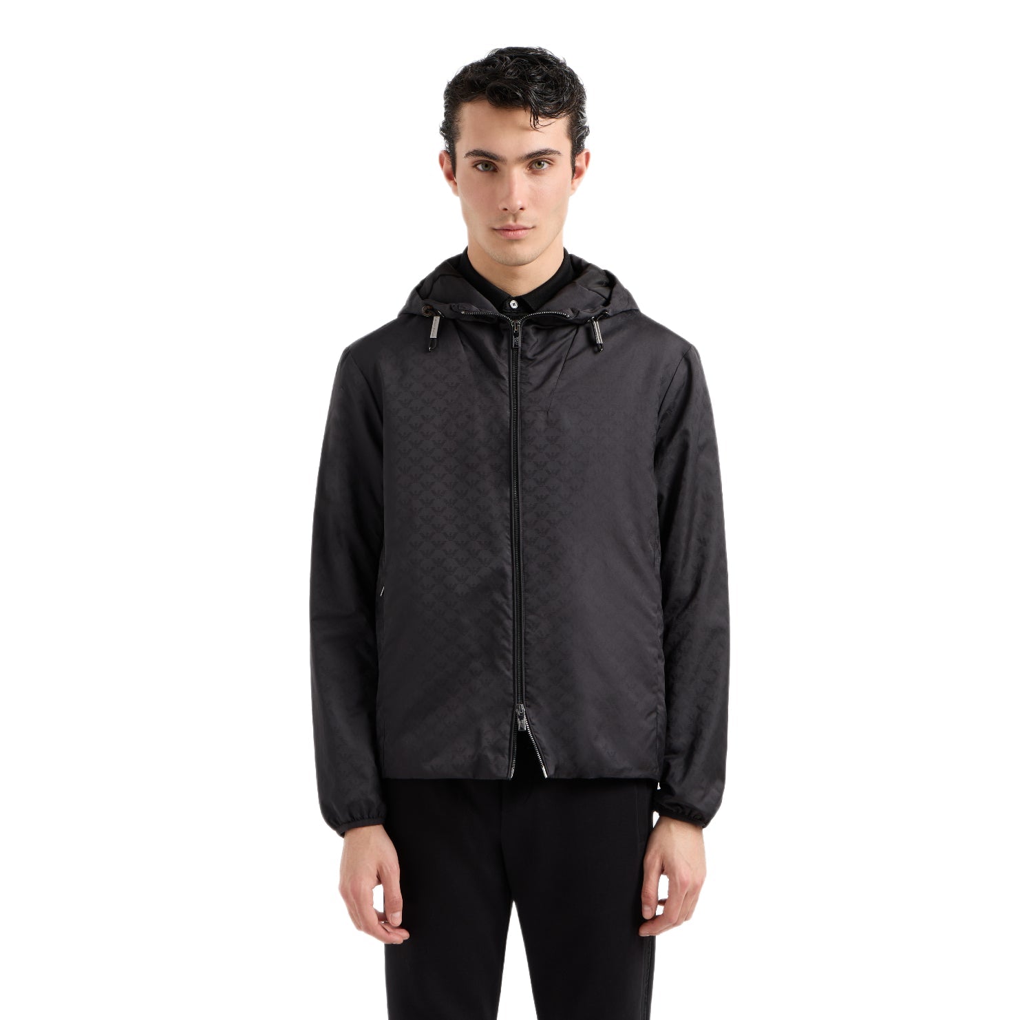Emporio Armani Nylon Jacquard Eagle Jacket - F052 Black - Escape Menswear