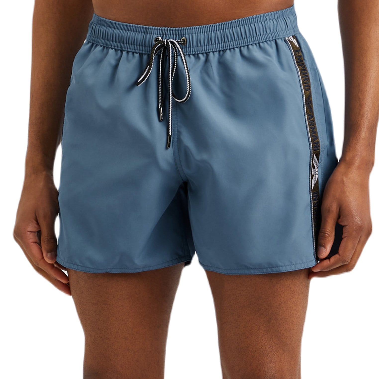 Emporio Armani Stripe Logo Swim Shorts - Aviation - Escape Menswear
