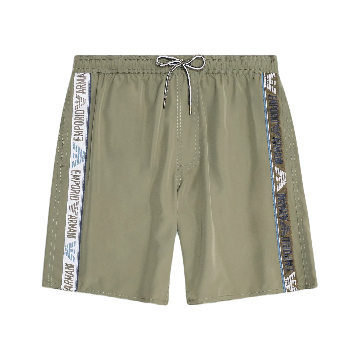 Emporio Armani Stripe Logo Swim Shorts - Military Green - Escape Menswear