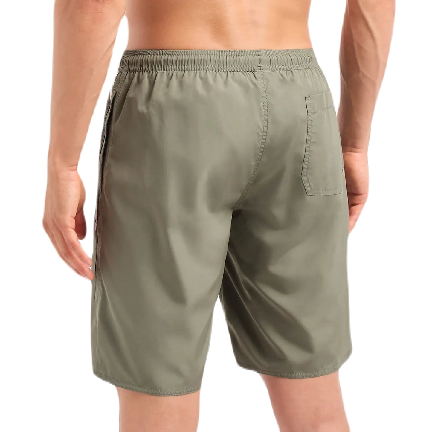 Emporio Armani Stripe Logo Swim Shorts - Military Green - Escape Menswear