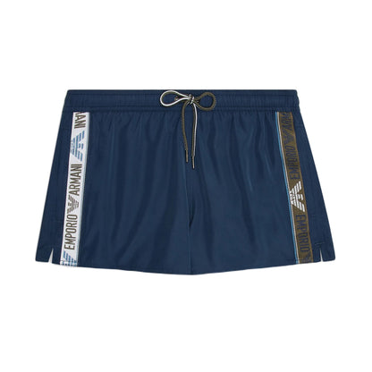 Emporio Armani Stripe Logo Swim Shorts - Navy - Escape Menswear