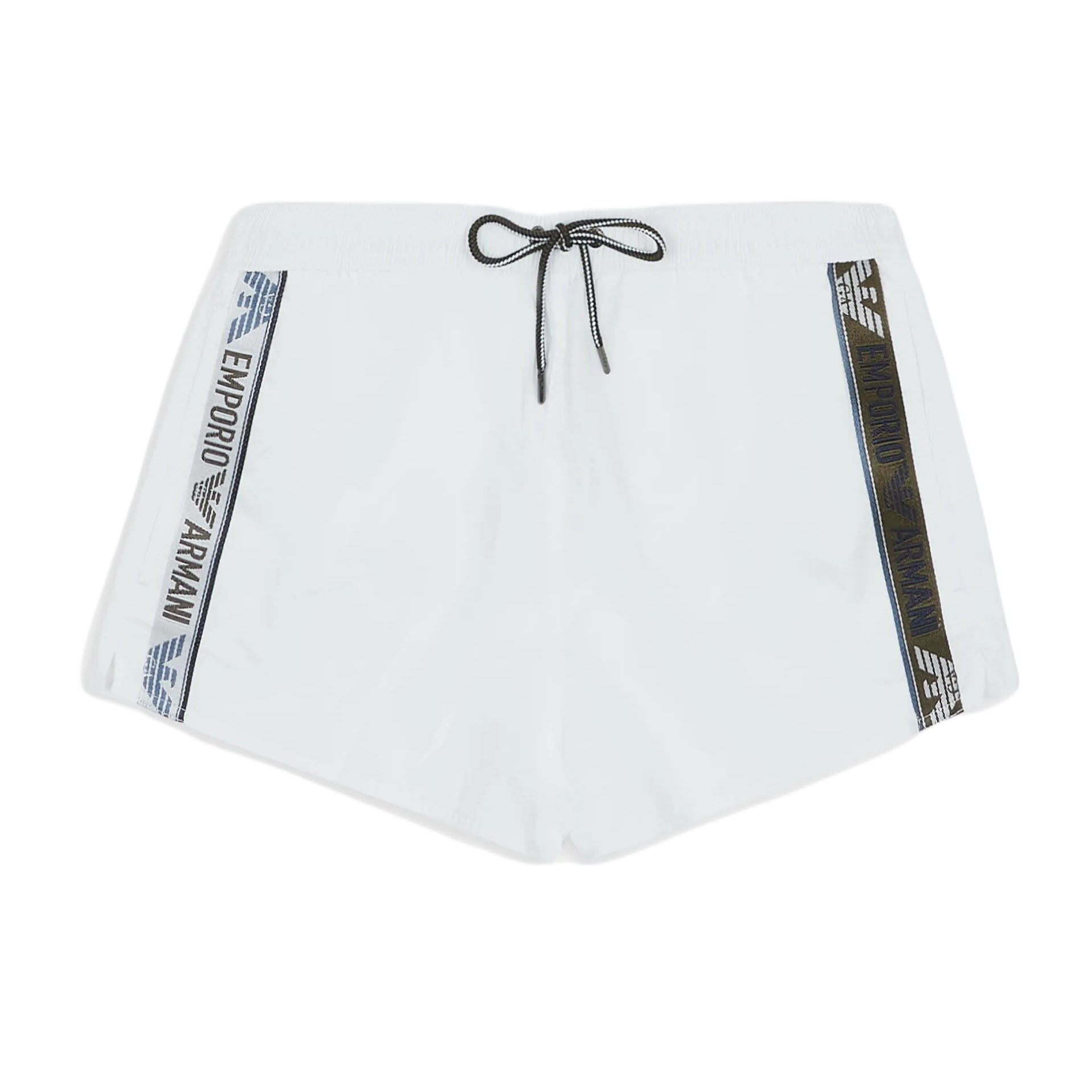 Emporio Armani Stripe Logo Swim Shorts - White - Escape Menswear