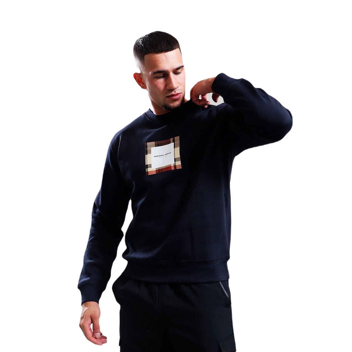 Marshall Artist Carter Check Sweatshirt - 003 Navy - Escape Menswear