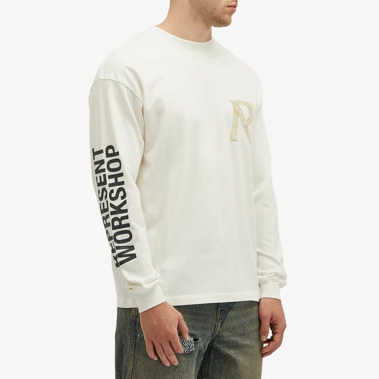 Represent Masking Tape LS T-Shirt - Flat White - Escape Menswear