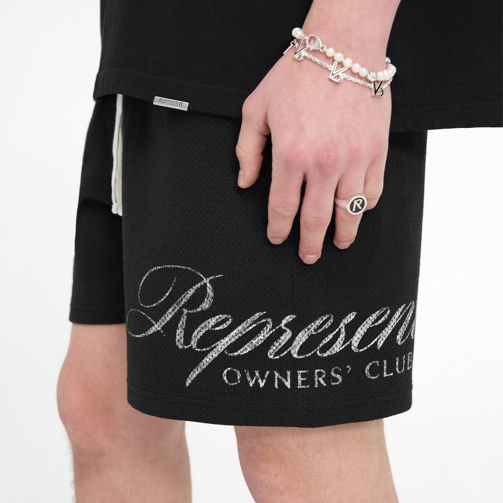 Represent Owners Club Script Mesh Shorts - 001 Black - Escape Menswear