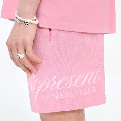 Represent Owners Club Script Mesh Shorts - 518 Pink - Escape Menswear