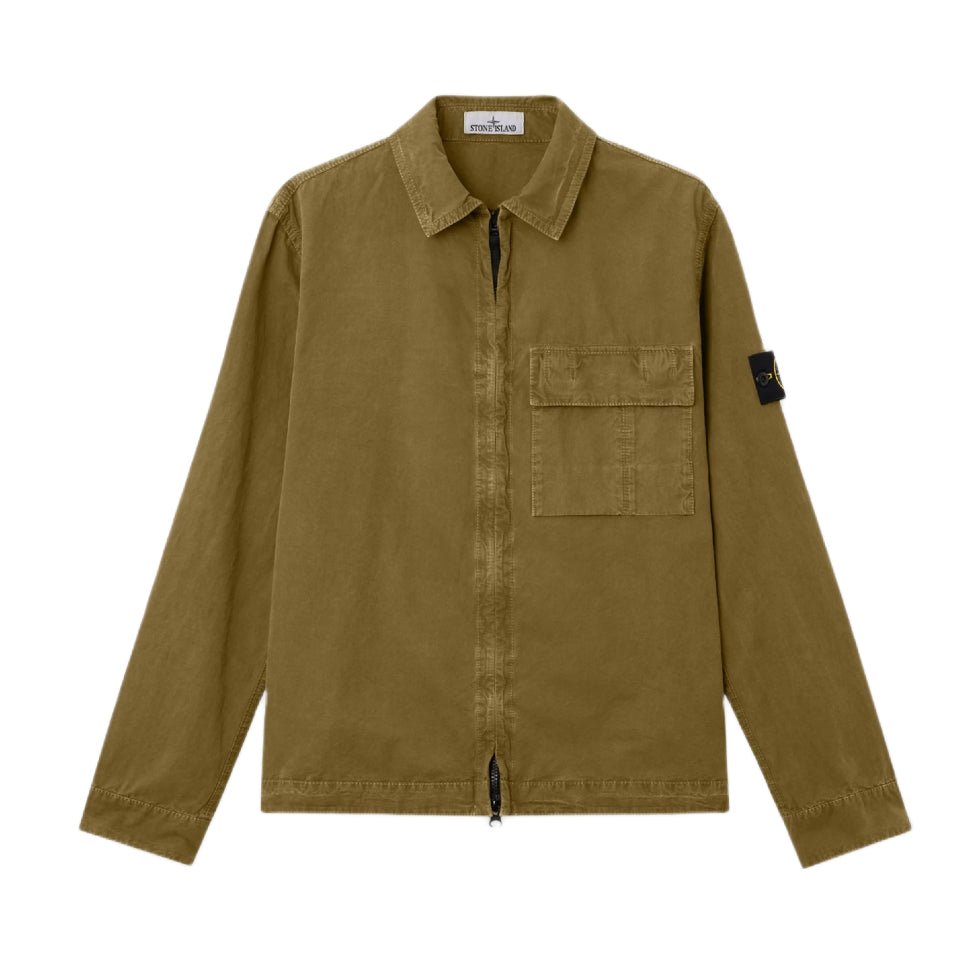 Stone Island Brushed Cotton Overshirt - V015G Military Green - Escape Menswear