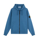 Stone Island Cotton Fleece Zip Hoodie - Avio Blue - Escape Menswear
