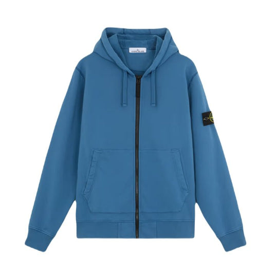 Stone Island Cotton Fleece Zip Hoodie - Avio Blue - Escape Menswear