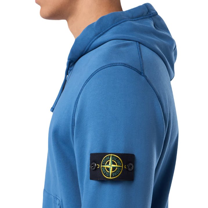 Stone Island Cotton Fleece Zip Hoodie - Avio Blue - Escape Menswear