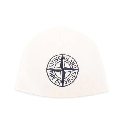 Stone Island Large Logo Junior Beanie - 99 White - Escape Menswear