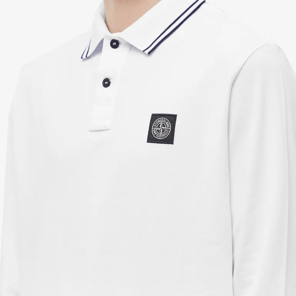 Stone Island Long Sleeve Tipped Polo - White - Escape Menswear