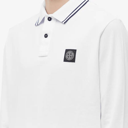 Stone Island Long Sleeve Tipped Polo - White - Escape Menswear