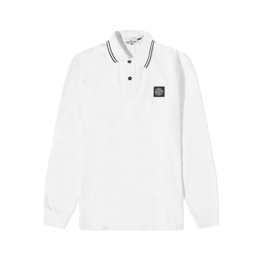 Stone Island Long Sleeve Tipped Polo - White - Escape Menswear