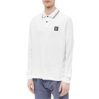 Stone Island Long Sleeve Tipped Polo - White - Escape Menswear