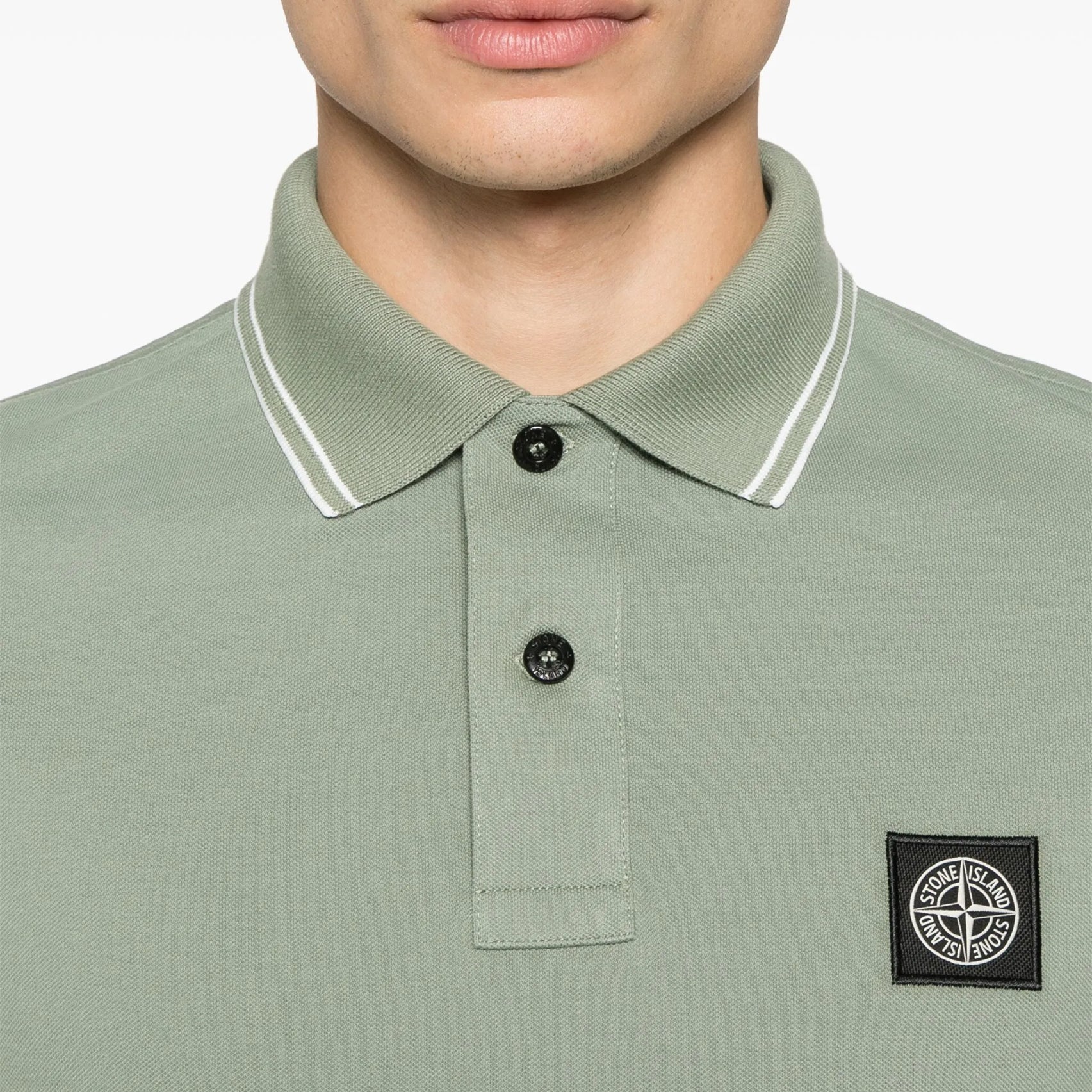 Stone Island Tipped Polo Shirt - V0055 Sage Green - Escape Menswear