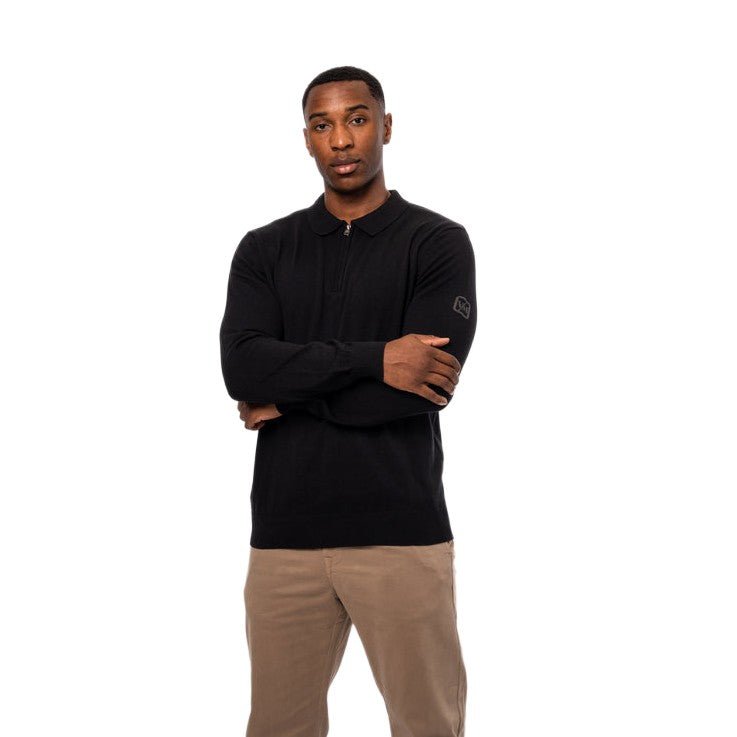 Valere Luxe Premium Long Sleeve Knit Polo - Black - Escape Menswear