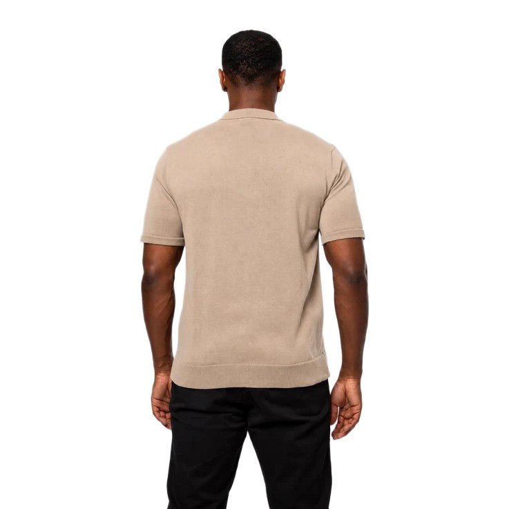 Valere Luxe Premium Short Sleeve Knit Polo - Stone - Escape Menswear